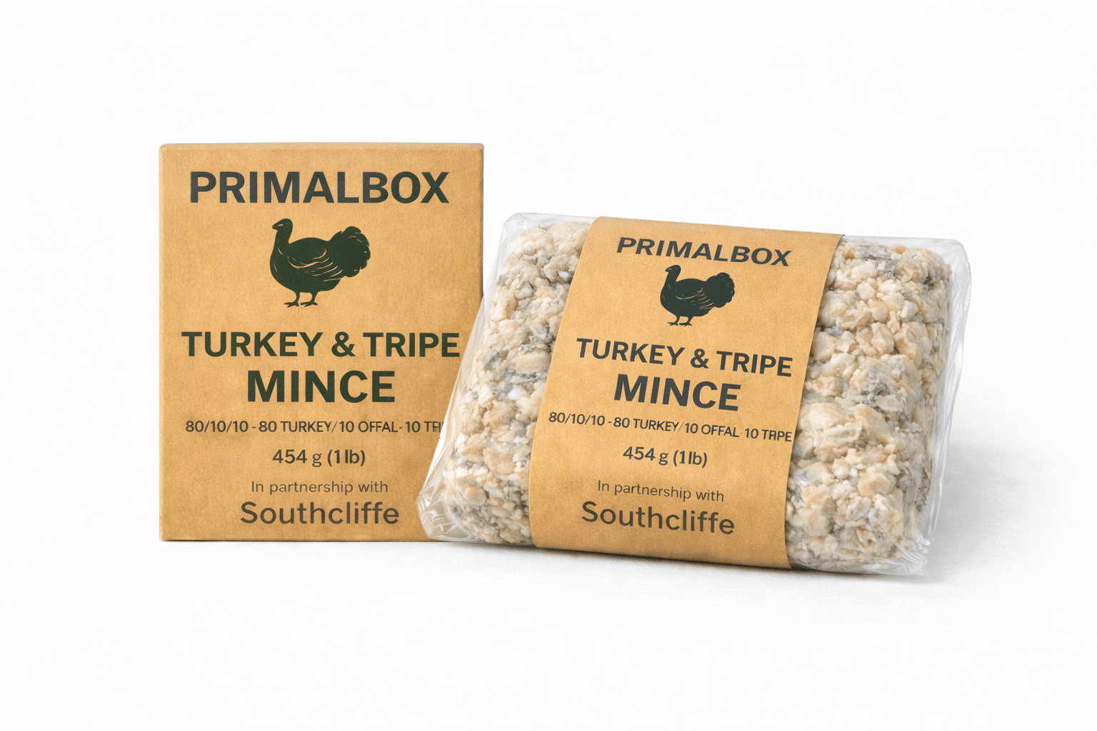 Turkey / Tripe Mince Block – 454g (Human-Grade Raw Dog Food)