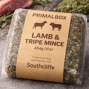 Lamb & Tripe Mince Block – 454g 80:10:10 (Human-Grade Raw Dog Food)