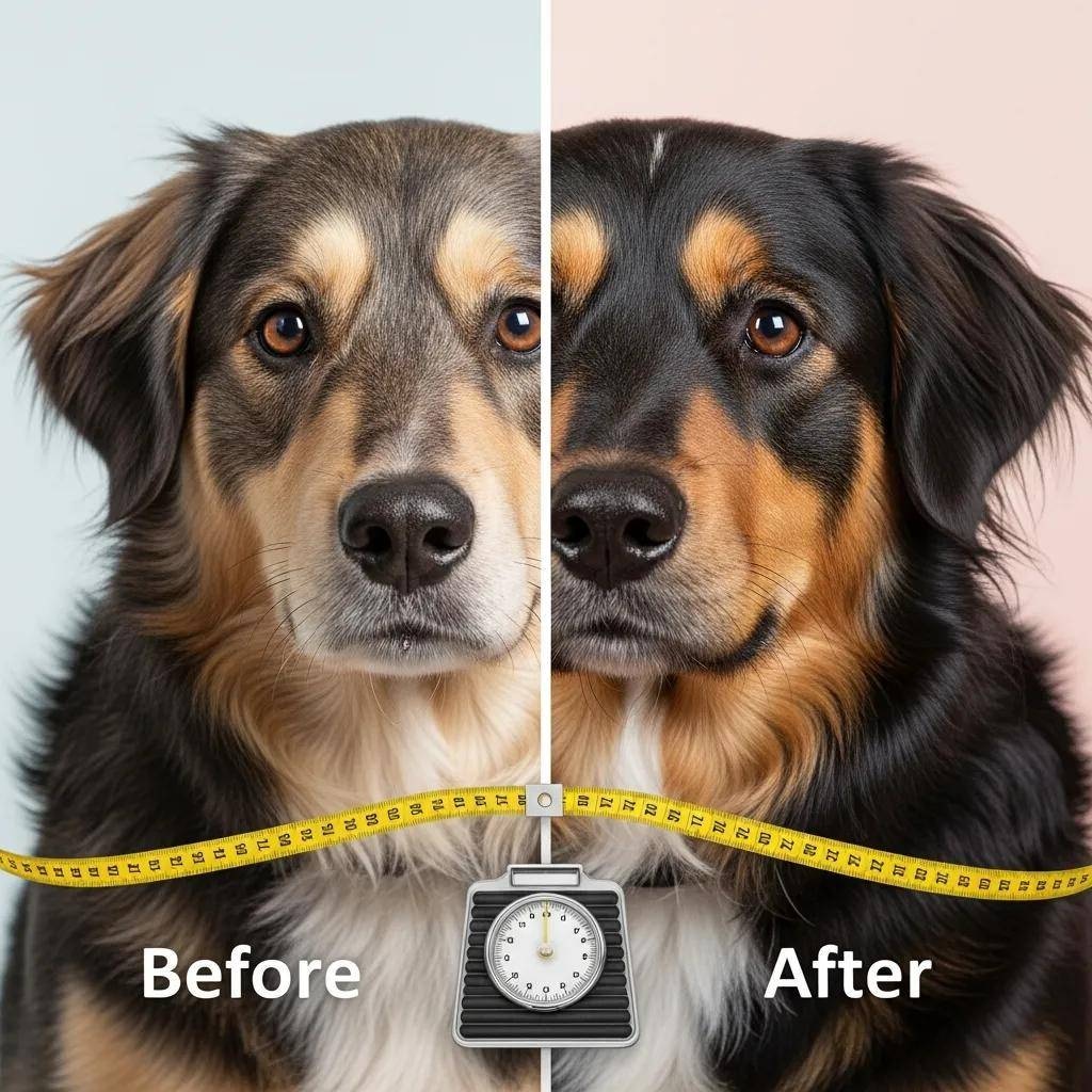 Side-by-side showing improved coat and condition after switching to raw feeding