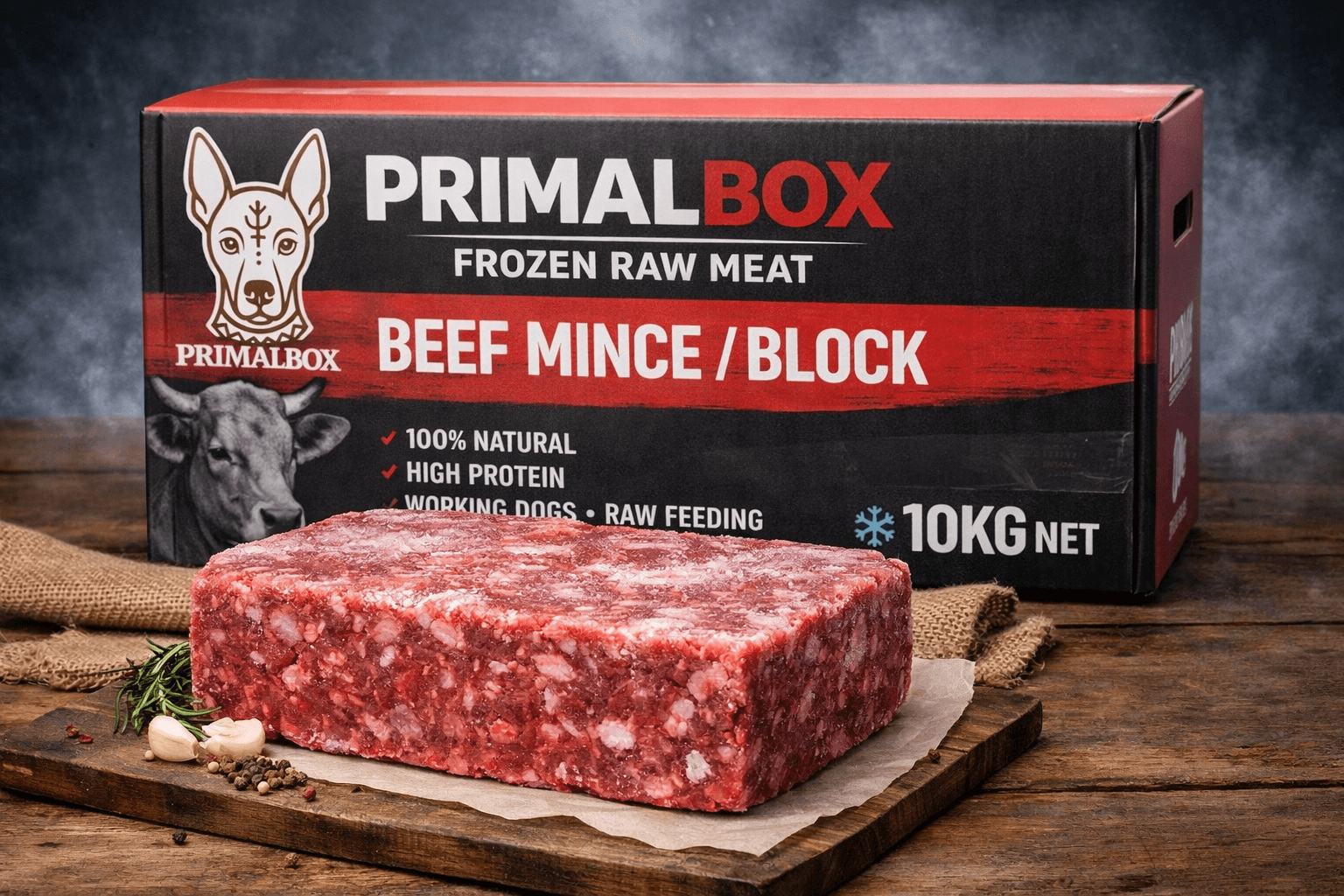 10kg Beef Complete Block (80/10/10) – Frozen Raw Dog Food