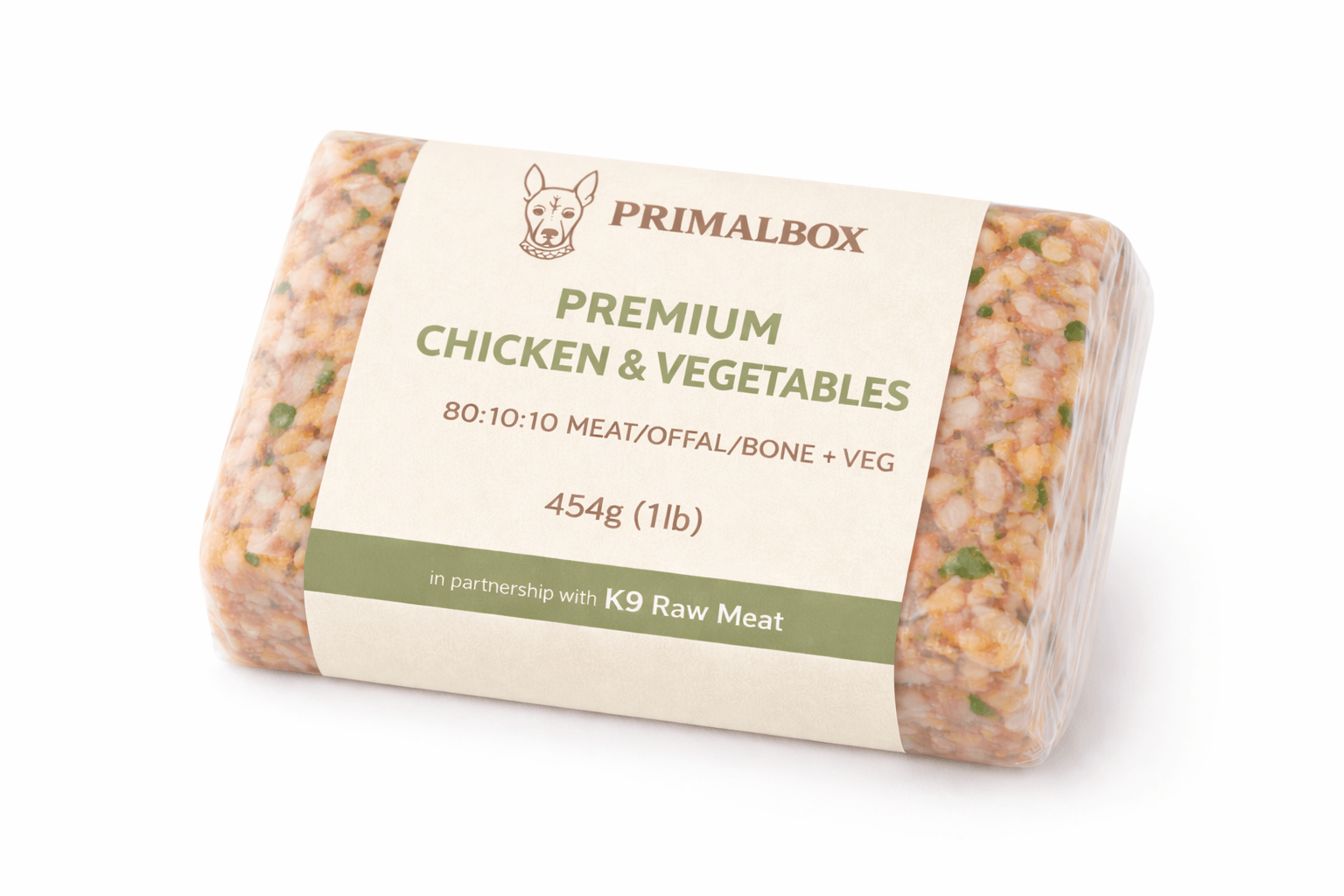 K9 Raw – Premium Chicken & Vegetables (80:10:10 + Veg) (K9 Raw Meat) – 454g