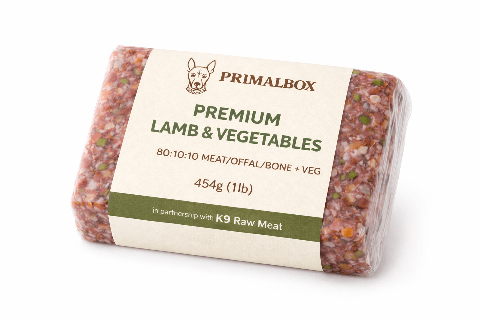 K9 Raw – Premium Lamb & Vegetables (80:10:10 + Veg) (K9 Raw Meat) – 454g