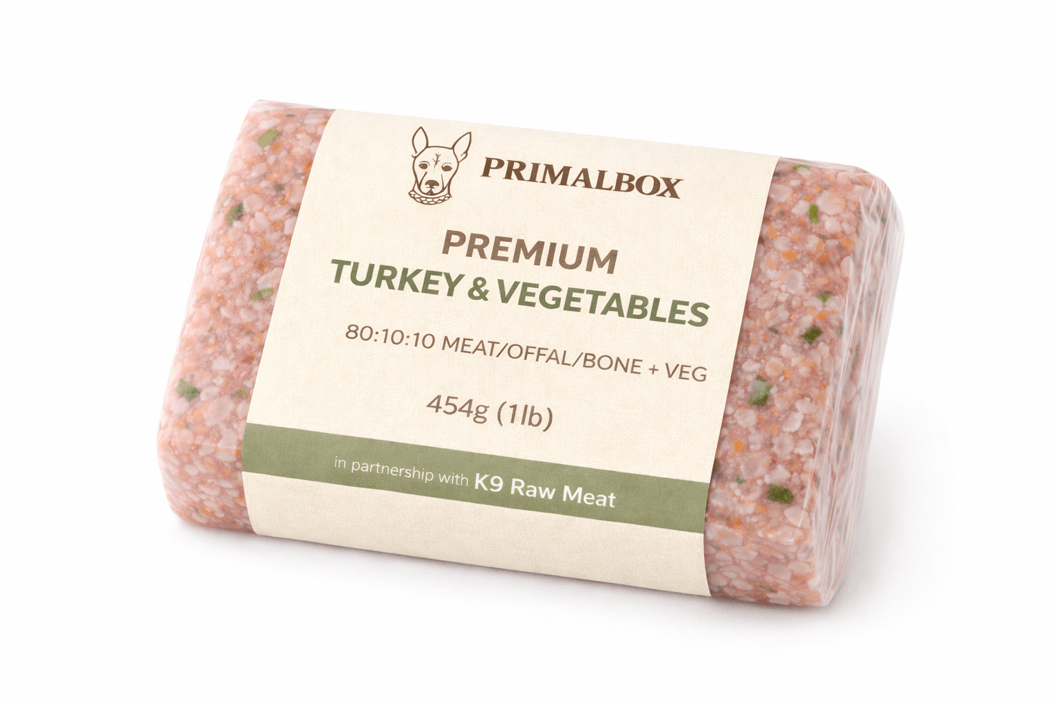 K9 Raw – Premium Turkey & Vegetables (80:10:10 + Veg) (K9 Raw Meat) – 454g