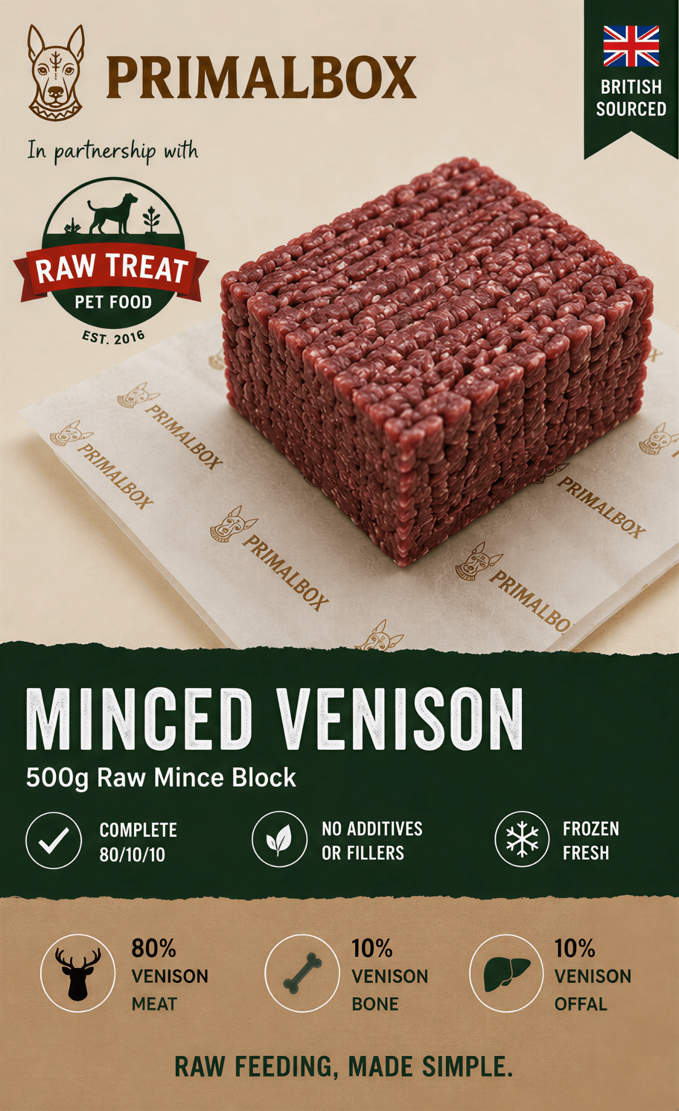 Raw Treat Minced Venison 500g | Raw Dog Food | PrimalBox - Image 2