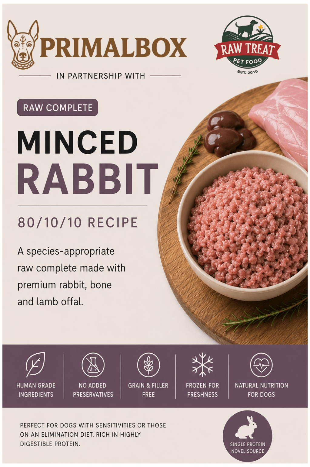 Raw Treat Minced Rabbit 500g | PrimalBox